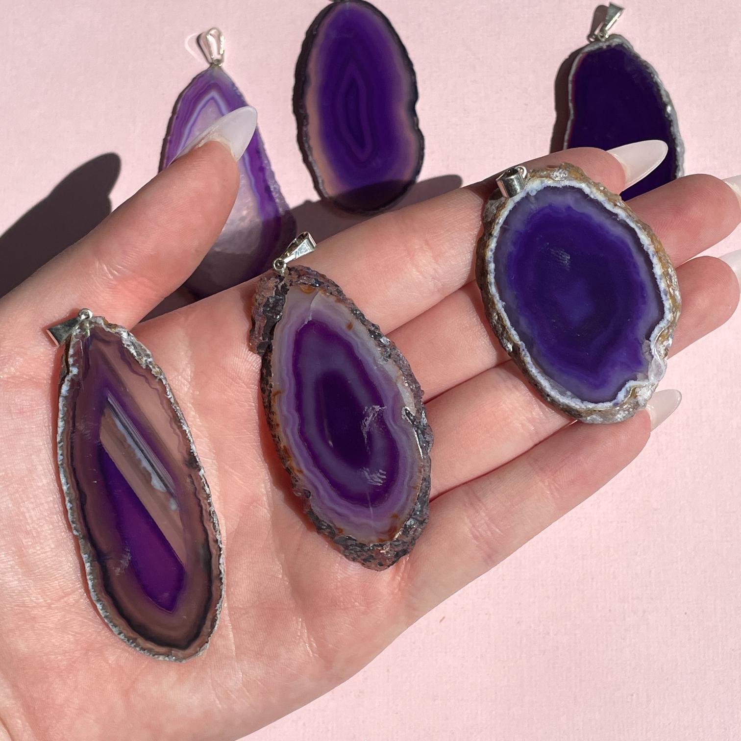 Purple Agate Slice Pendant Purple Agate Slice Pendant